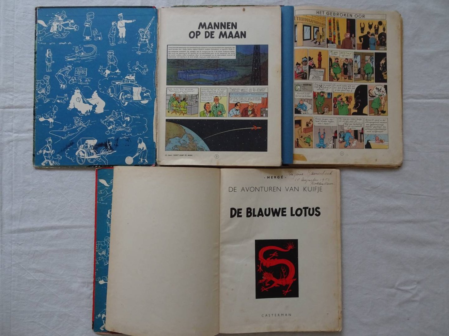 Hergé. - De Avonturen van Kuifje. De Blauwe Lotus/ Mannen op de Maan/ Het Gebroken Oor. 3 exemplaren