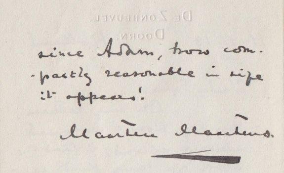 MAARTENS, Maarten - Handgeschreven brief aan uitgever Funk & Wagnalls in Londen (1913).