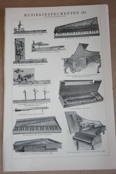  - 3 oude prenten - Muziekinstrumenten - circa 1900