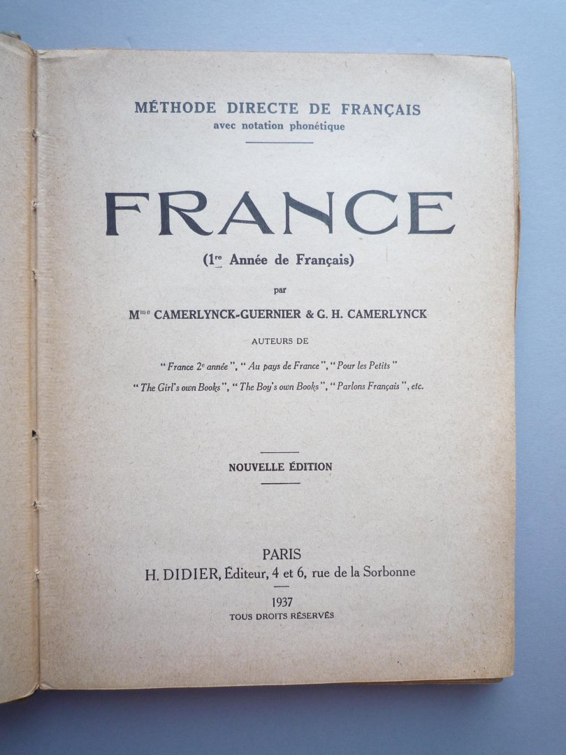 Camerlynck - France. Première Année de Francais