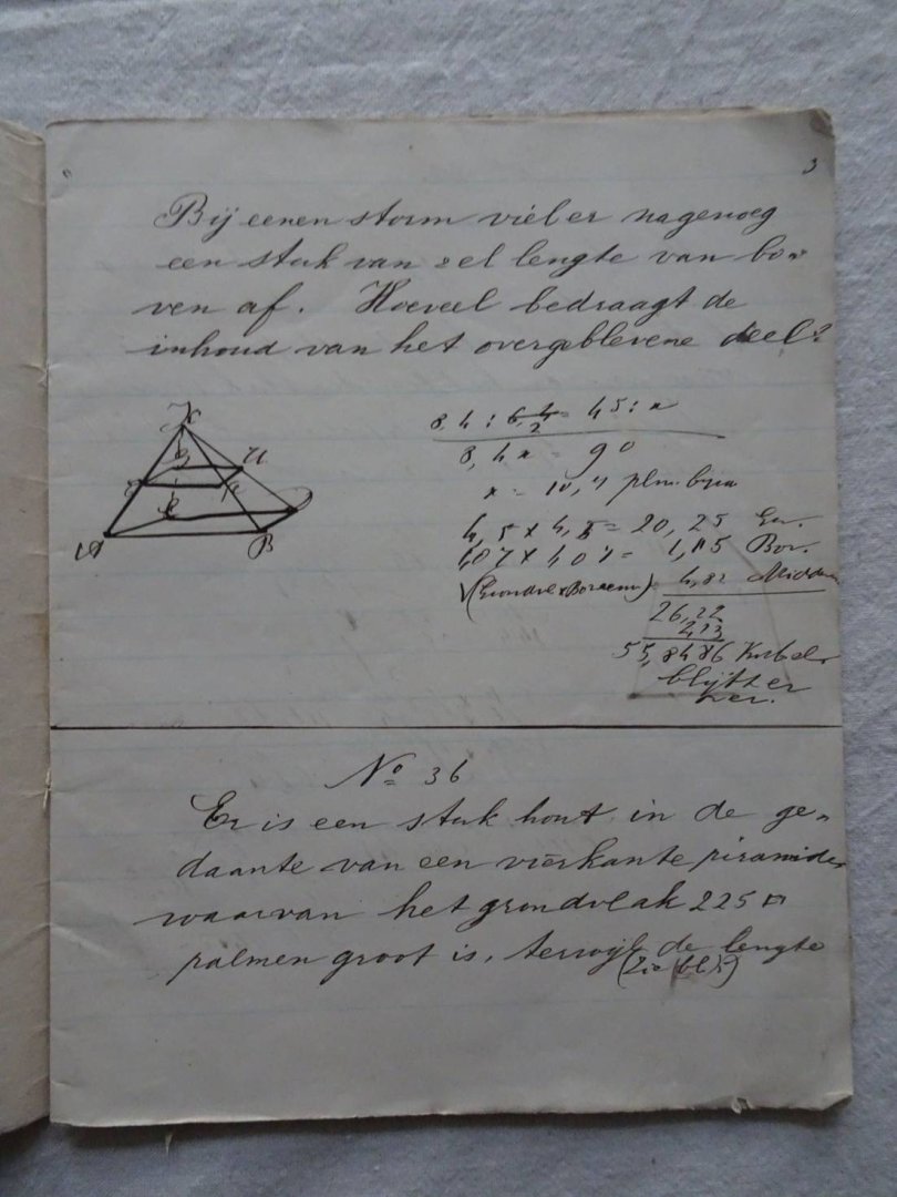 N.n.. - Schriftje met handgeschreven wiskunde aantekeningen uit 1870.