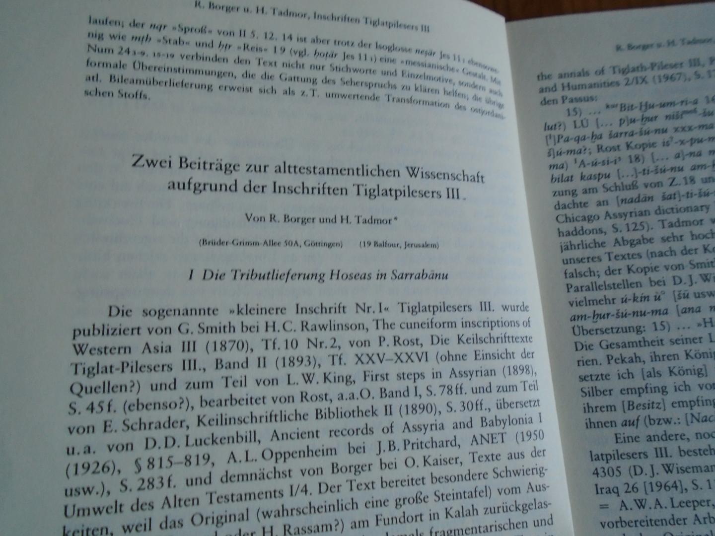 Borger, R. / H. Tadmor - Zwei Beiträge zur alttestamentlichen Wissenschaft aufgrund der Inschriften Tiglatpilesers III
