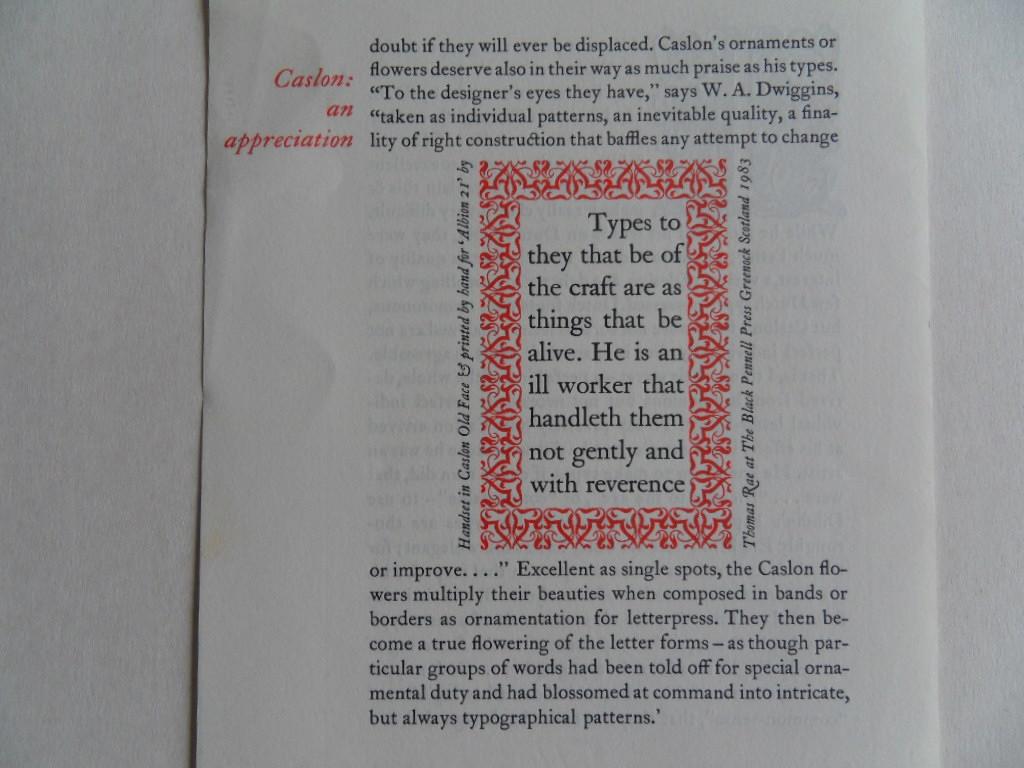 Updike, D.B. [ tekst ].; Rae, Thomas [ printer ]. - The most penetrating appreciation of William Caslon`s genius as a punchcutter ..... [ Beperkte oplage, echter aantal niet vermeld ].
