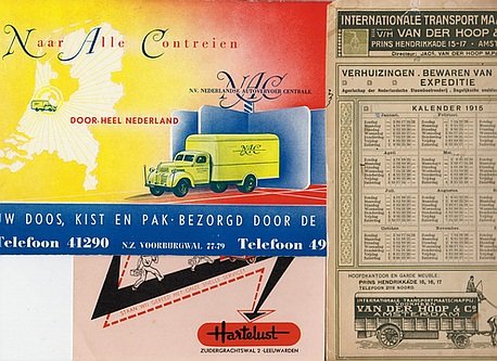 VLOEIBLADEN - Collectie van 3 vloeibladen van transportbedrijven, 1915 en ca. 1950 (Amsterdam en Leeuwarden).