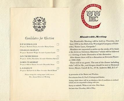 DOUBLE CROWN CLUB - Invitation to The Double Crown Club, Hundredth Meeting.