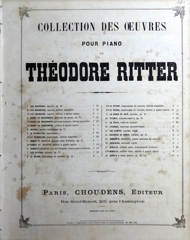 Ritter, Théodore: - Le chant du braconnier. Op. 26. Edition originale (Collection des oeuvres pour Piano)