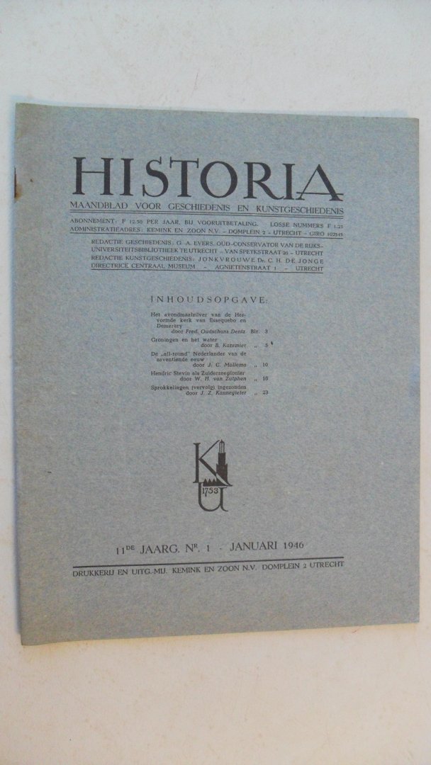 Redactie - Historia  Maandschrift voor geschiedenis  en kunstgeschiedenis