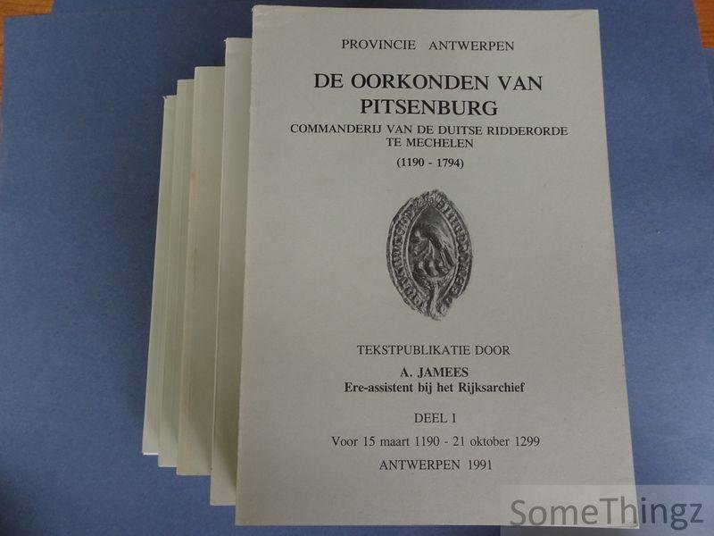 Jamees, Alfred. - De oorkonden van Pitsenburg, Commanderij van de Duitse Ridderorde te Mechelen (1190-1794). [5 vol.]