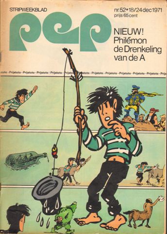 Diverse tekenaars - PEP 1971 nr. 52, stripweekblad, 18/24 december 1971 met o.a. DIVERSE STRIPS (ASTERIX/LUC ORIENT/ROODBAARD/LUCKY LUKE)/ROD STEWART (2 p. met tekening Peter de Smet)/DICK SCHNEIDER (FEYENOORD, 2 p.) /PHILEMON (COVER TEKENING), goede staat