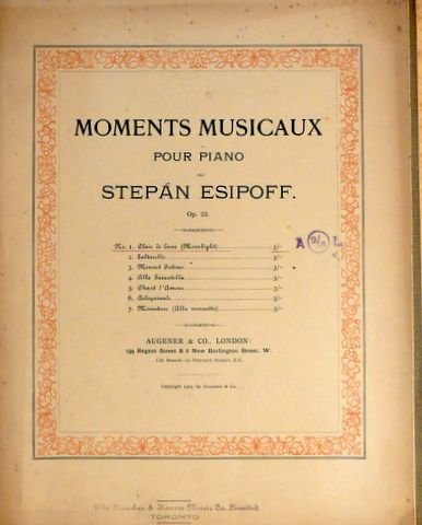 Esipoff, Stepán: - Moments musicaux pour piano. Op. 22. No. 1. Clare de lune