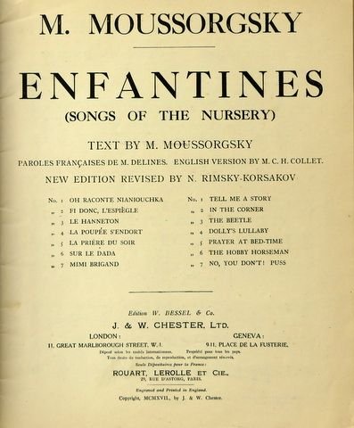 Mussorgsky, M.: - Enfantines (Songs of the nursery)... new edition revised by N. Rimski-Korsakov