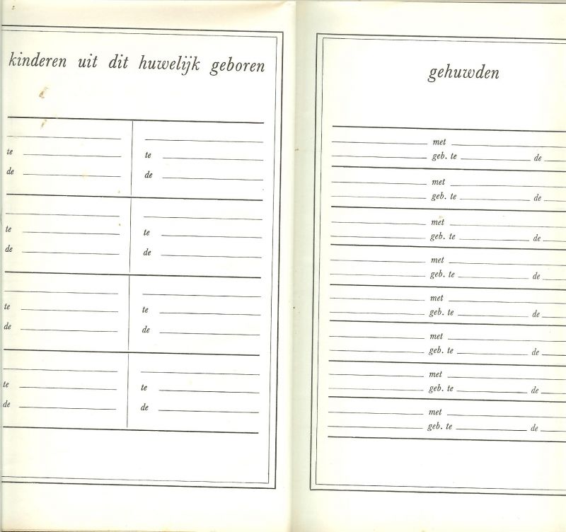 Familie register namen der ouders , kinderen uit dit huwelijkgeboren gehuwden alles onbeschreven - Bijbel in de nieuwe vertaling , op last van het Nederlands Bijbelgenootschap.