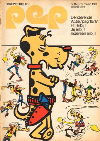 Diverse tekenaars - PEP 1971 nr. 11, stripweekblad, 6/12 maart 1971 met o.a. DIVERSE STRIPS (ASTERIX/ERWIN/BLUEBERRY/MICHEL VAILLANT/LUCKY LUKE)/HELEN LE CLERQ DANCERS  (2 p.)/KEES PELLENAARS (WIELRENNEN, 2 p.)/LUCKY LUKE (COVER TEKENING) /TOMMY COOPER (2 p.)