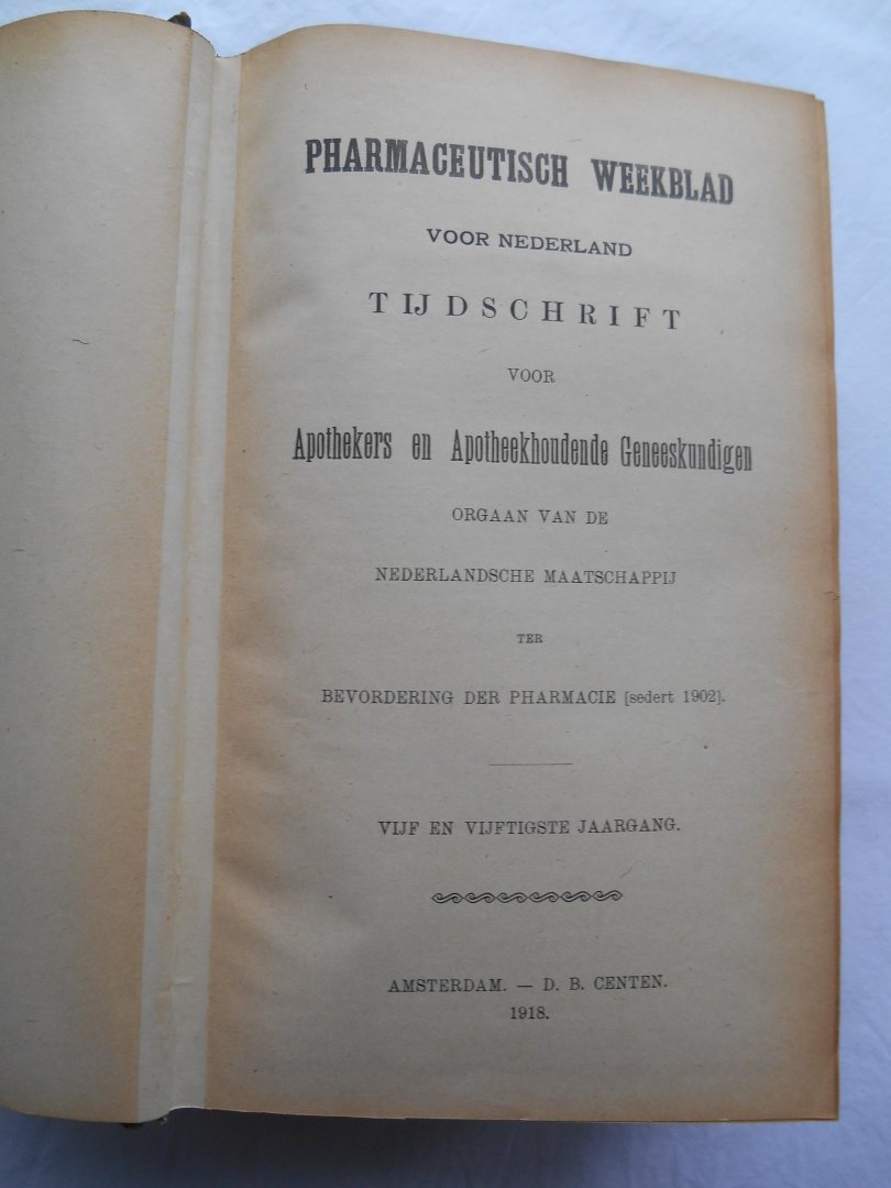 Nederl. Maatschappij ten bevordering der Pharmacie - Pharmaceutisch Weekblad, ingebonden jaargang 1918