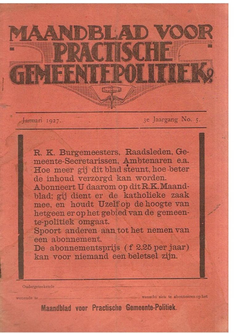 Redactie - Maandblad voor practische gemeentepolitiek januari, mei, juni, juli, augustus 1927