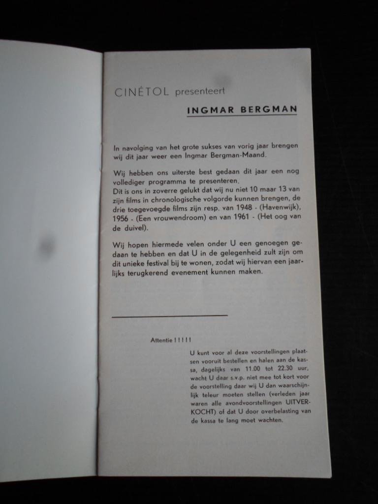  - Cinétol presenteert Ingmar Bergman, brochure