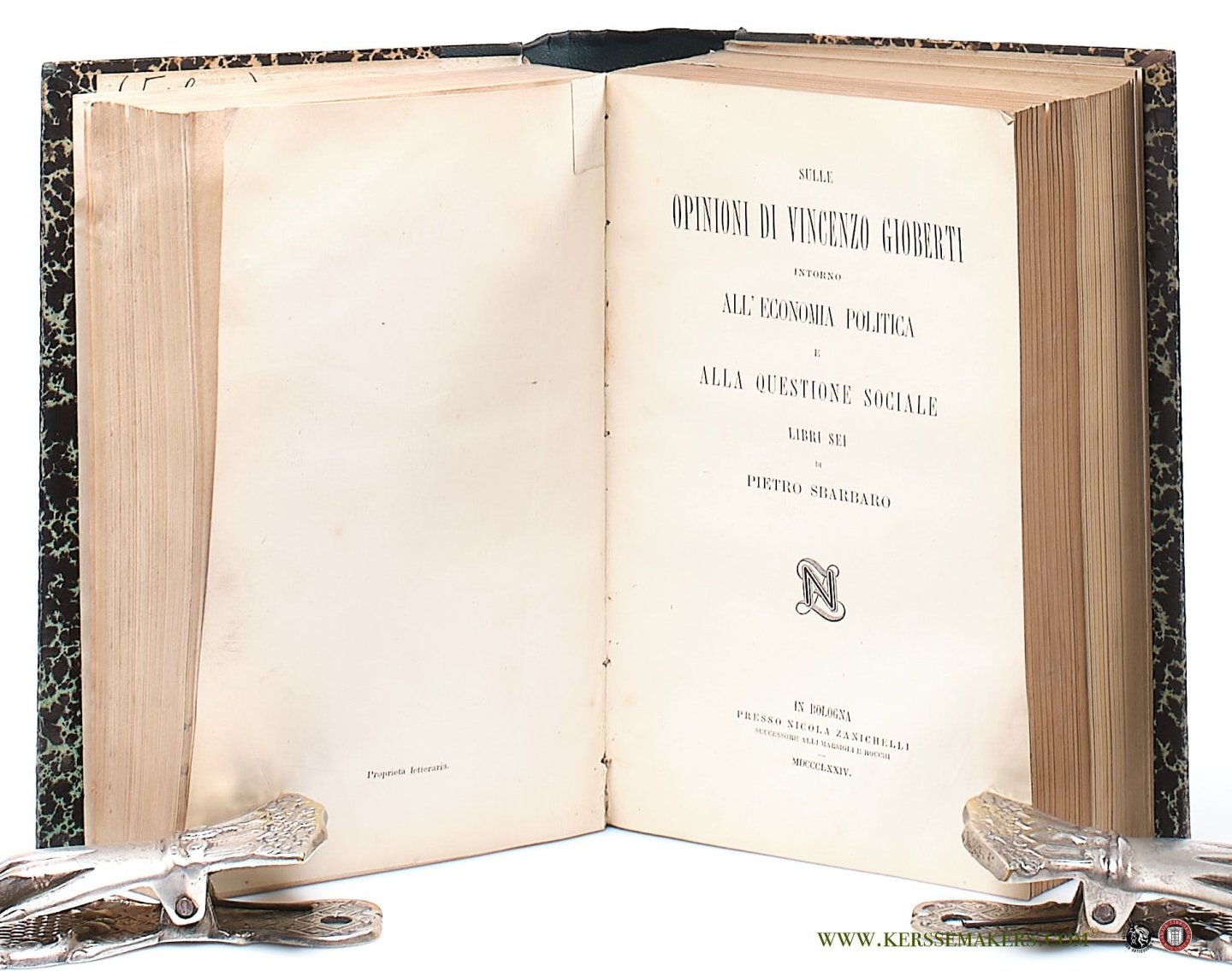 Laveleye, Emile De / Pietro Sbarbaro / Casimir Perier. - De la Propriété et de ses Formes Primitives / Sulle Opinioni di Vincenzo Gioberti intorno all' economia politica e alla questione sociale / Les Finances et la Politique [ 3 books together in 1 binding ].