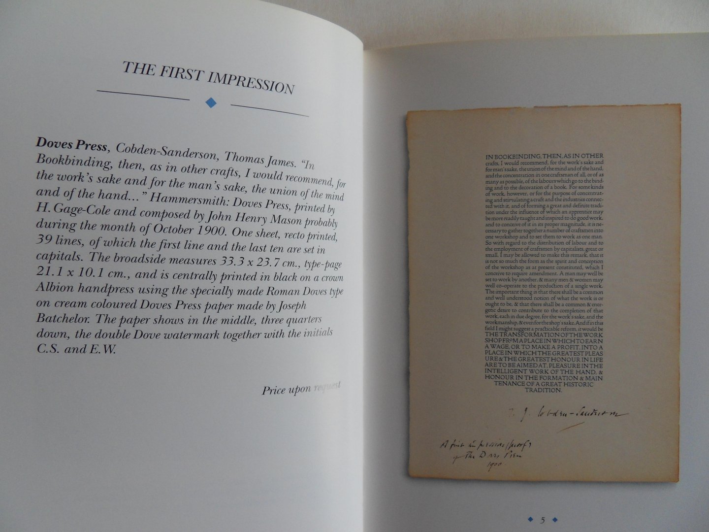 Bakker, Steven A. [ Met een door Steven A. Bakker GESIGNEERDE opdracht voor collega Bob de Graaf ]. - De Zilverdistel Catalogue One / A proofcopy of the first item of the Doves Press. [ Oplage 850 exemplaren ].