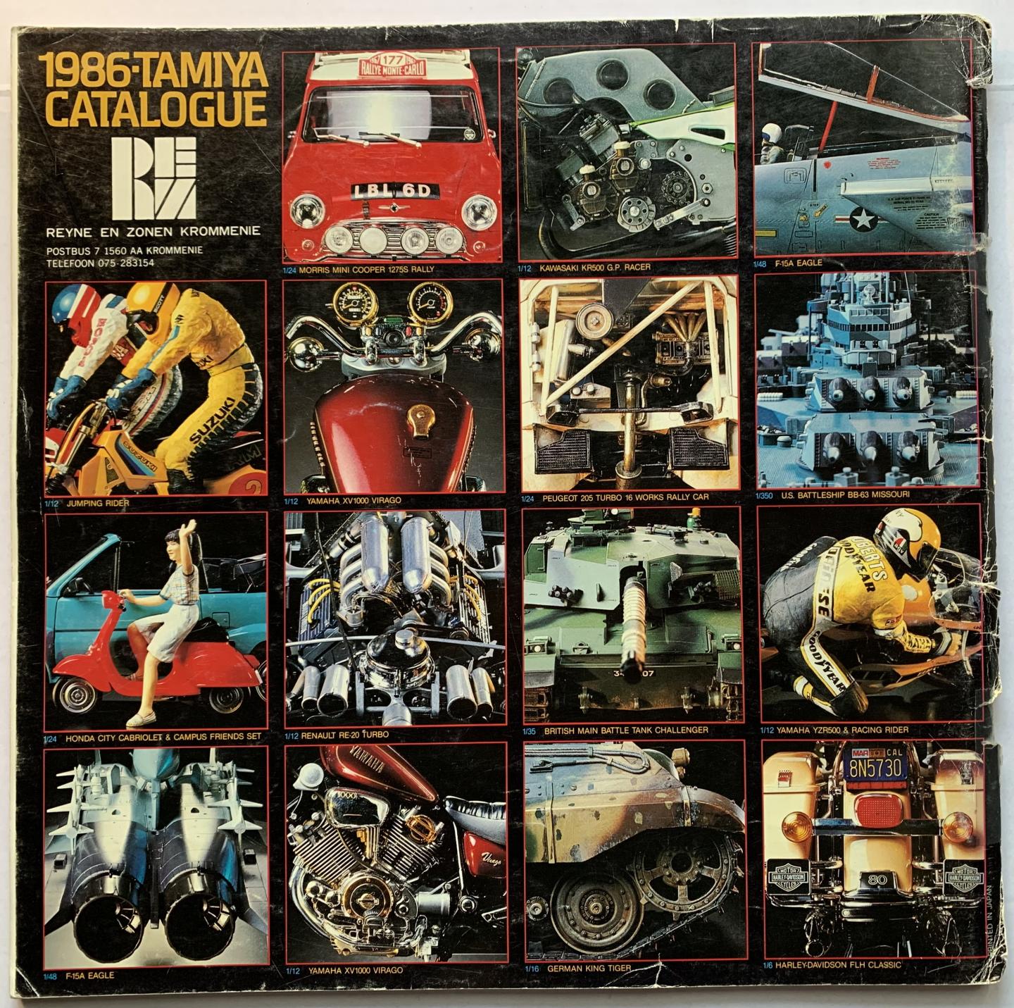 N.N. - 1986. Tamiya Catalogue. Showcase Collection precise scale model kits; armour, aircraft, motorcycles, ships, auto racing classics.