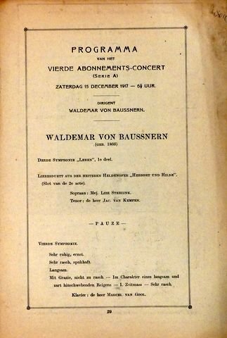 Baussnern, Waldemar von: - [Programmheft] Programma van het vierde Abonnements-Concert (Serie A). Dirigent Waldemar von Baussnern.