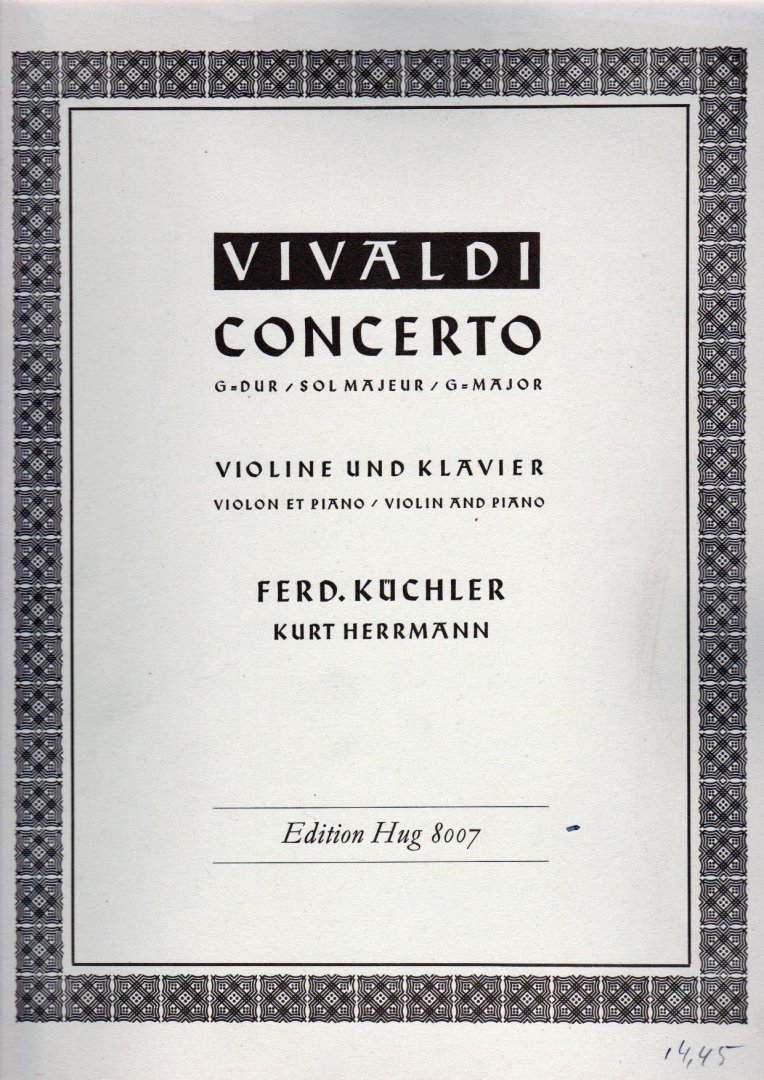 Vivaldi, Antonio, Sheet music voor piano - Concerto G-Dur/Sol Majeur/ G-Major