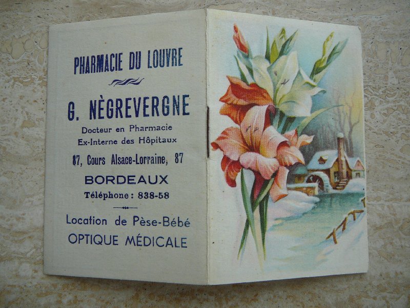  - Oud reclameboekjemet kalender 1956.Pharmacie Du Louvre. G.Negrevergne.Docteur en Pharmacie.Bordeaux.