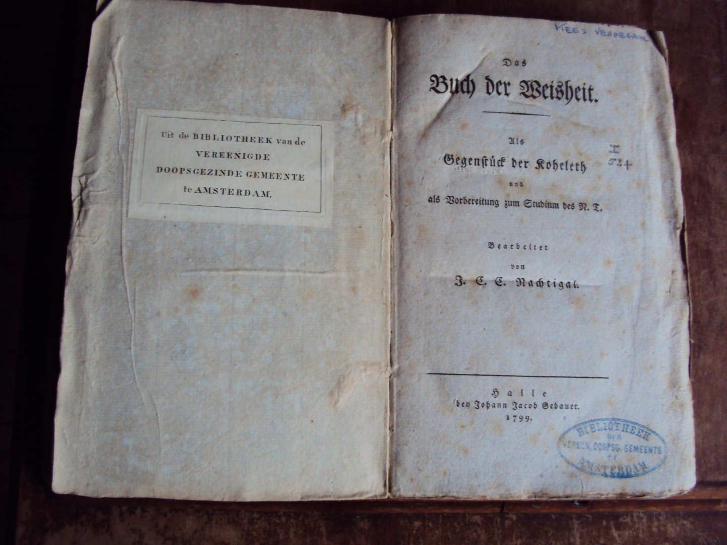 Nachtigal, J.C.C. - Das Buch der Weisheit als Gegenstück der Koheleth und als Vorbereitung zum Studium des N.T.