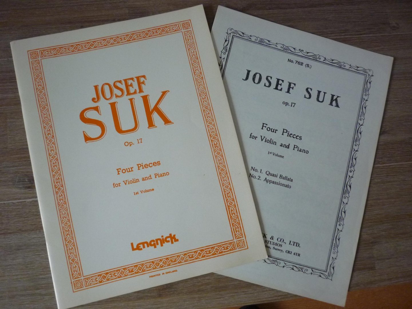 Suk; Josef - Four pieces for violin and piano. Op. 17 - 1st volume; (No. 1: Qasi Ballata + No 2: Appassionato)