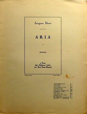 Ibert, Jacques: - Aria MCMXXX. Clarinette en La et piano