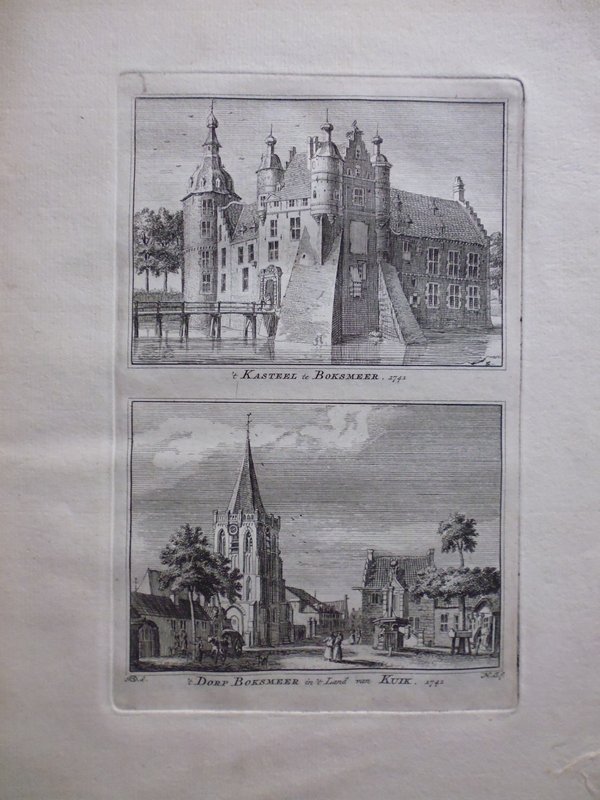 H. Spilman - t Kasteel te Boksmeer / 't Dorp Boksmeer in 't Land van Kuik 1741 - [Originele kopergravure]