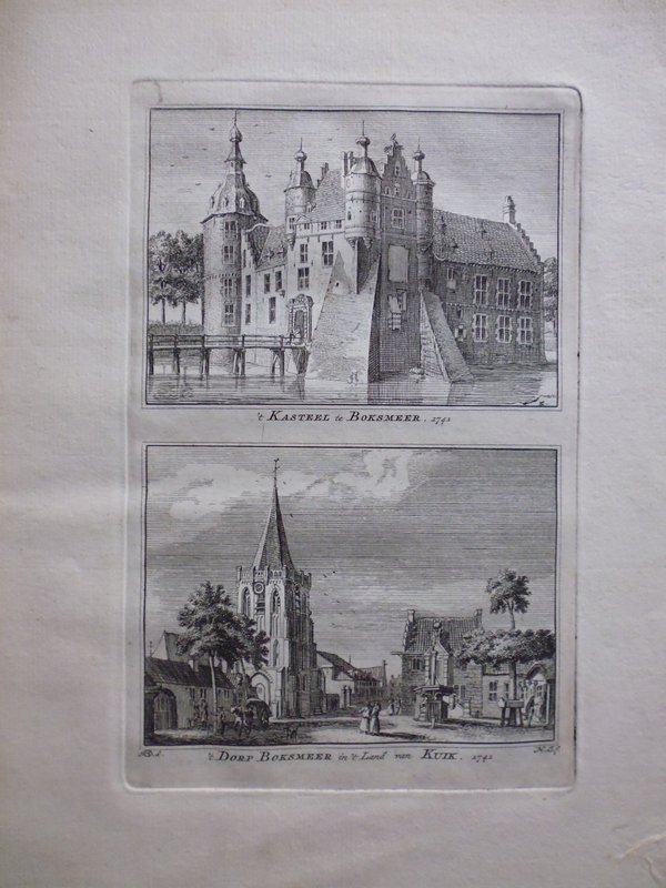 H. Spilman - t Kasteel te Boksmeer / 't Dorp Boksmeer in 't Land van Kuik 1741 [Originele kopergravure]