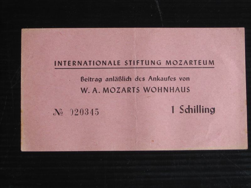  - 6 tickets voor het Mozart Museum en het  Mozart Wohnhaus te Salzburg, jaren ' 50
