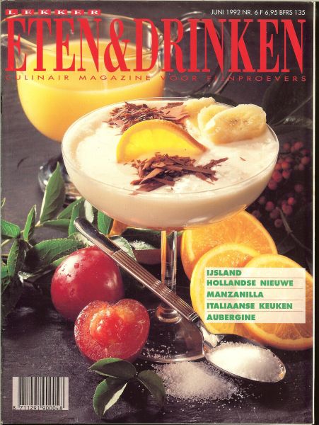Borghouts Entrée Ton * Proef de zilte harmonie van haring en Manzanilla - ETEN en DRINKEN met Abiance  Juni 1992 nr 6 Zesde jaargang  Gastronomisch magazine * Warme en koude zomer-soepen * Ferme-auberge trefpunt van 't goede franse leven * 4 x anders den haag a lacarte  * sushi met zeewier....Piemonte biefstuk met zoethoud