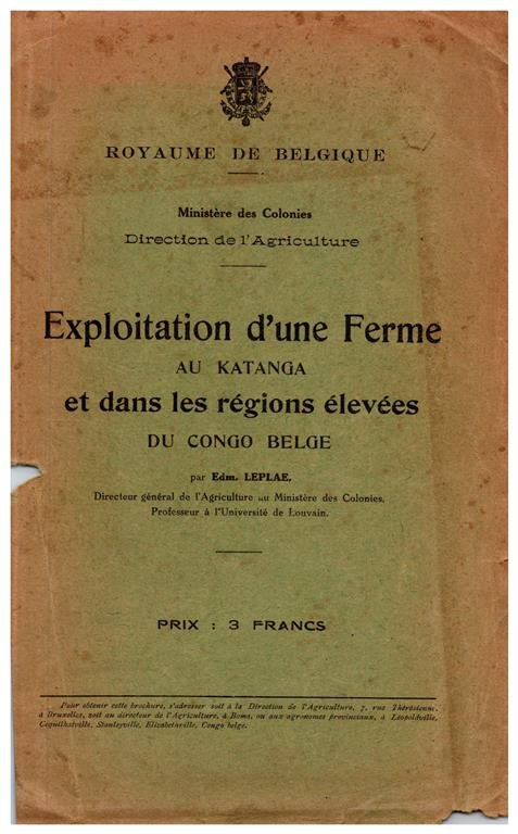 LEPLAE Edmond - Exploitation d'une ferme au Katanga
