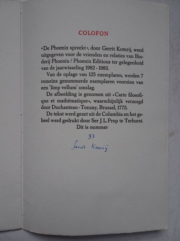 Komrij, Gerrit. - De Phoenix spreekt.
