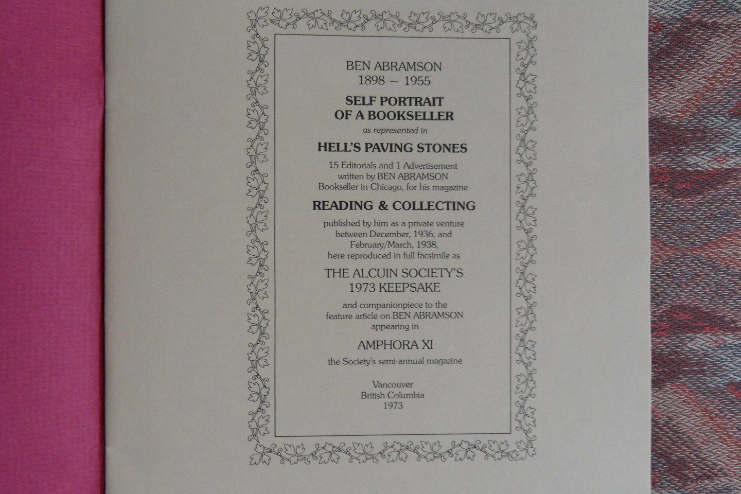 Abramson, Ben. [ 1898 - 1955 ]. - Selfportrait of a Bookseller. [ Beperkte oplage van 500 ex. ].