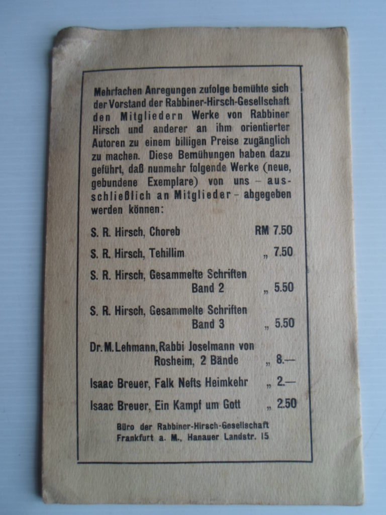 Herausgegeben vom Vorstand der Rabiner-Hirsch-Gesellschaft - Nach’Lath Z’wi, Eine Montaschrift für Judentum in Lehre und Tat
