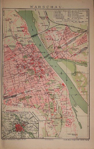 antique map (kaart). - Warschau.