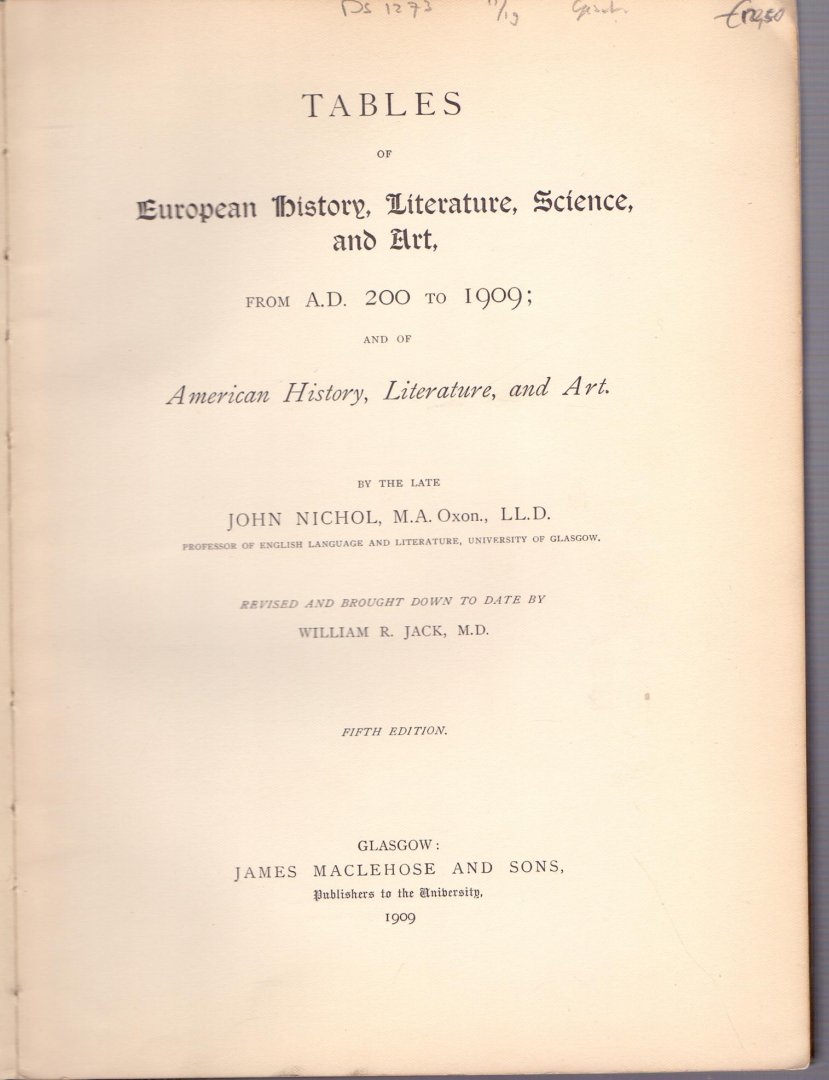 Nichol J. (ds1273) - Tables of European history, literature, science and art