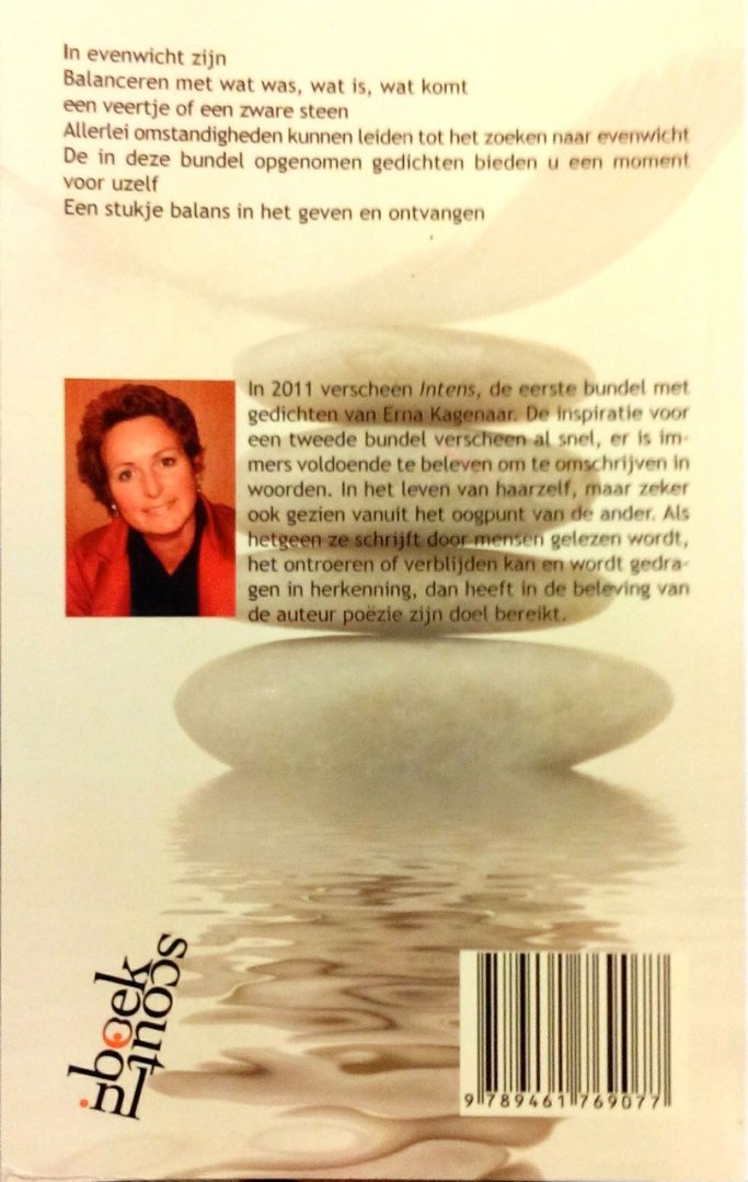 Kagenaar , Erna .  [ isbn 9789461769077 ] - Evenwicht . ( In evenwicht zijn Balanceren met wat was, wat is, wat komt een veertje of een zware steen Allerlei omstandigheden kunnen leiden tot het zoeken naar evenwicht De in deze bundel opgenomen gedichten bieden u een moment voor uzelf -