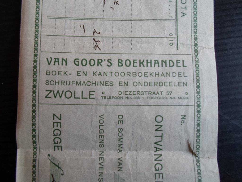  - Kwitantie van Van Goor’s Boekhandel, Zwolle