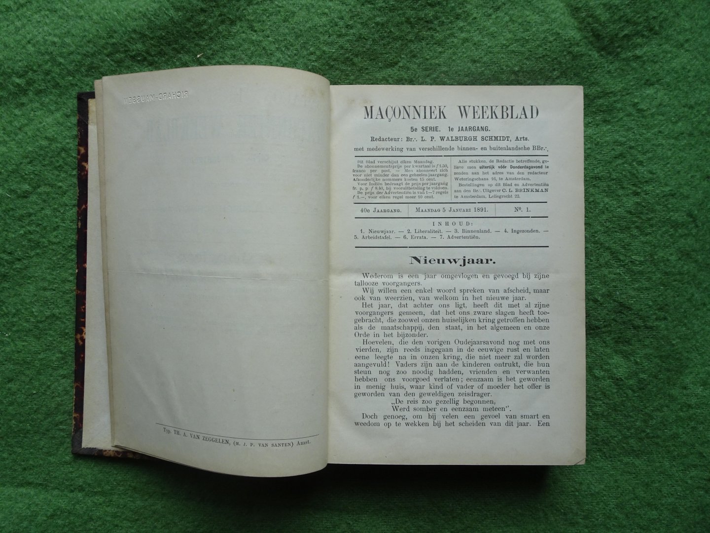 Walburgh Schmidt, L.P. - MAÇONNIEK WEEKBLAD 5e serie, 1e jaargang