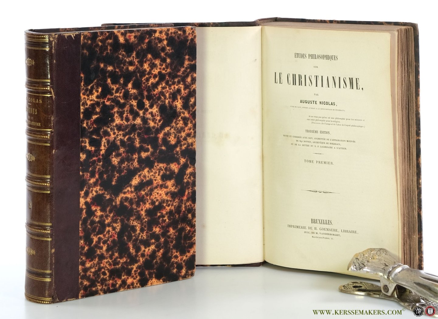 Nicolas, Auguste. - Etudes philosophiques sur le christianisme. 3e édition revue et corrigée avec soin, augmentée de l'approbation motivée de Mgr. Donnet Archevêque de Bordeaux, et de la lettre du R.P. Lacordaire à l'auteur. [ 2 volumes ].