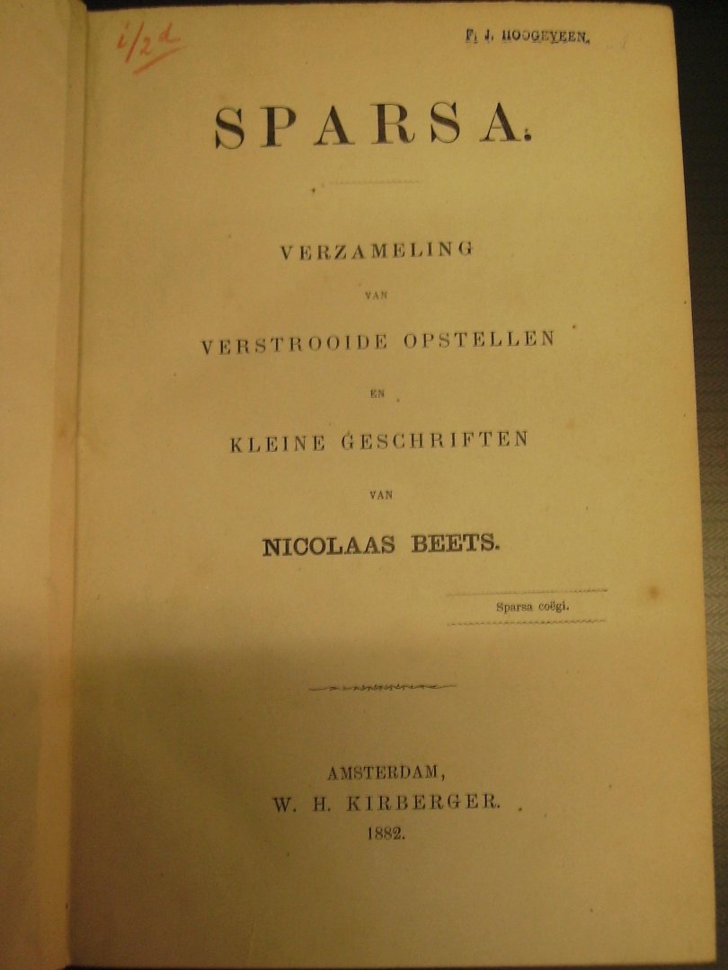 Beets, Nicolaas - SPARSA. verzameling van verstrooide opstellen en kleine geschriften