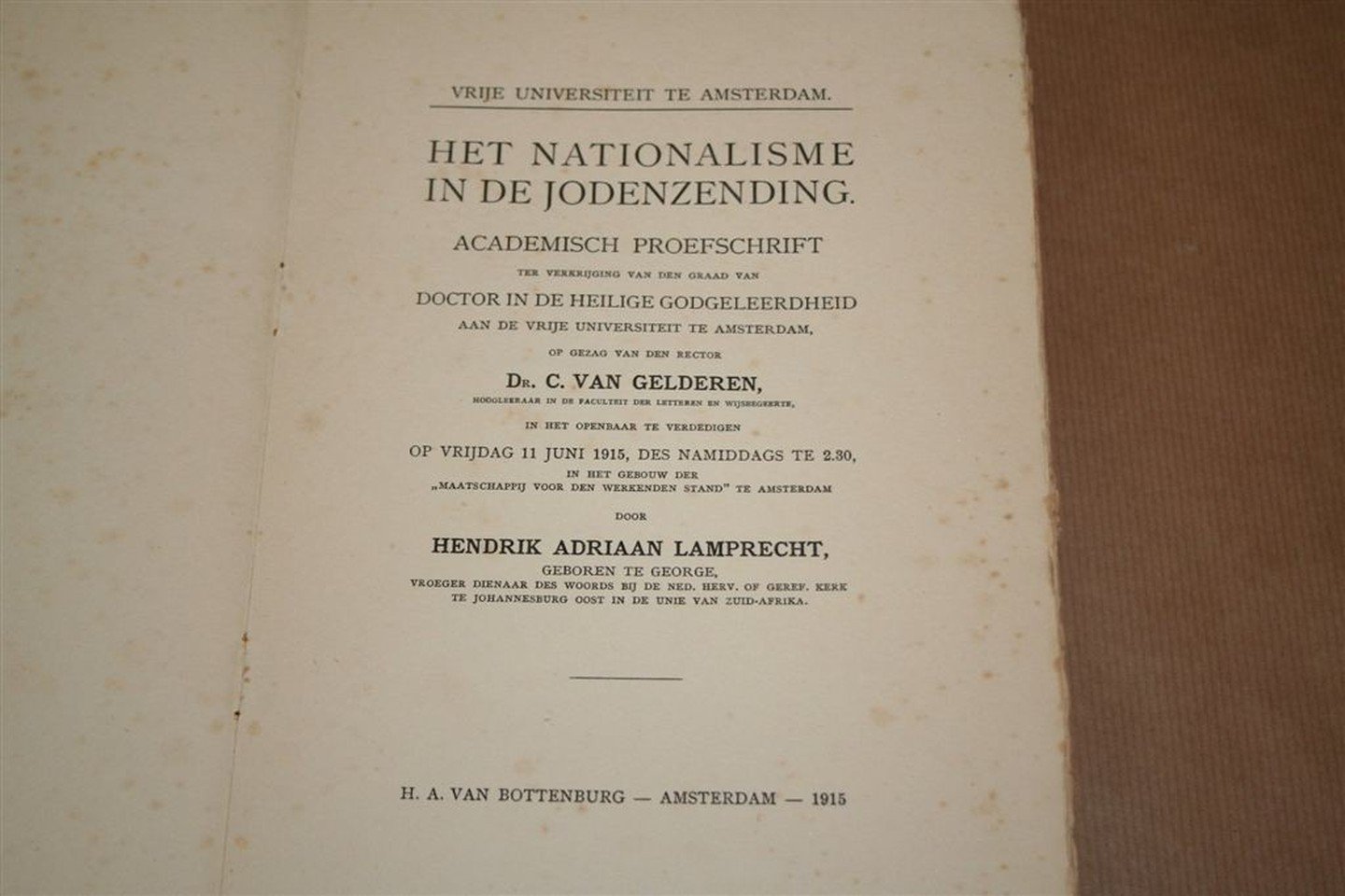H.A. Lamprecht Dissertatie, scriptie, Nederlands, 1915 - Het Nationalisme in de Jodenzending