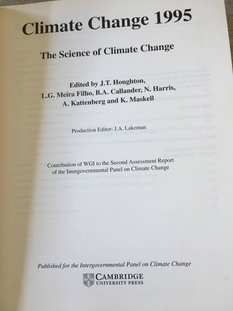 P.E. Lakeman - Climate change 1995, the science of Climate change, contribution of Working group I to the second assessment Report of the intergrovernmental panel on Climate change
