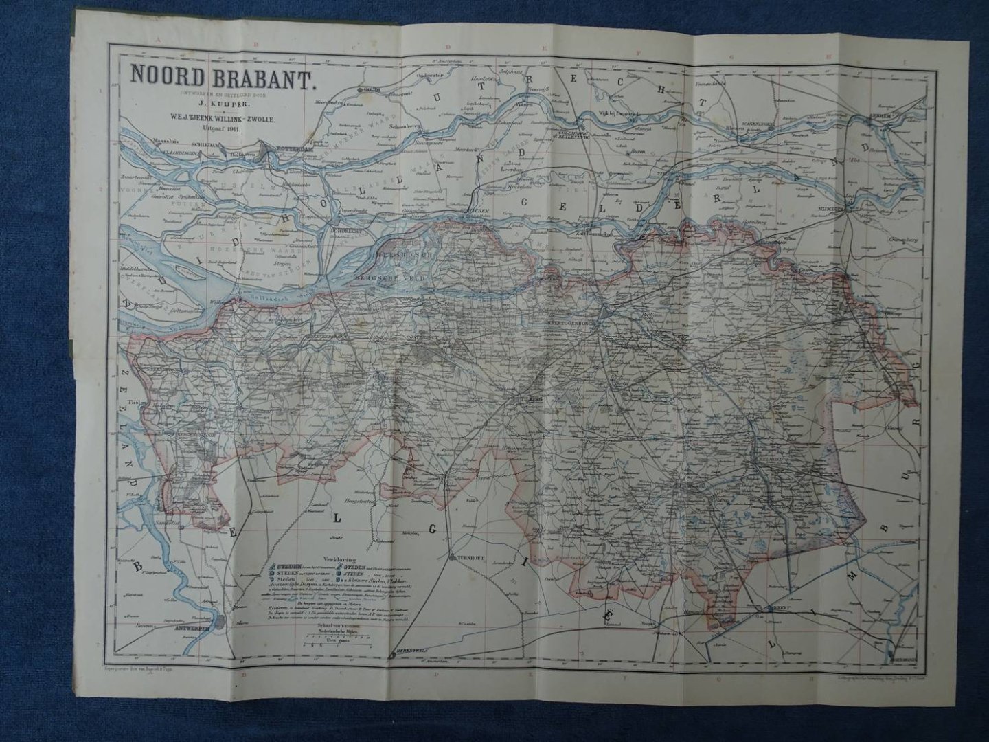 Kuyper, J.. - Kaart van Noord-Brabant. Ontworpen en geteekend door J. Kuyper. Met alphabetisch register.