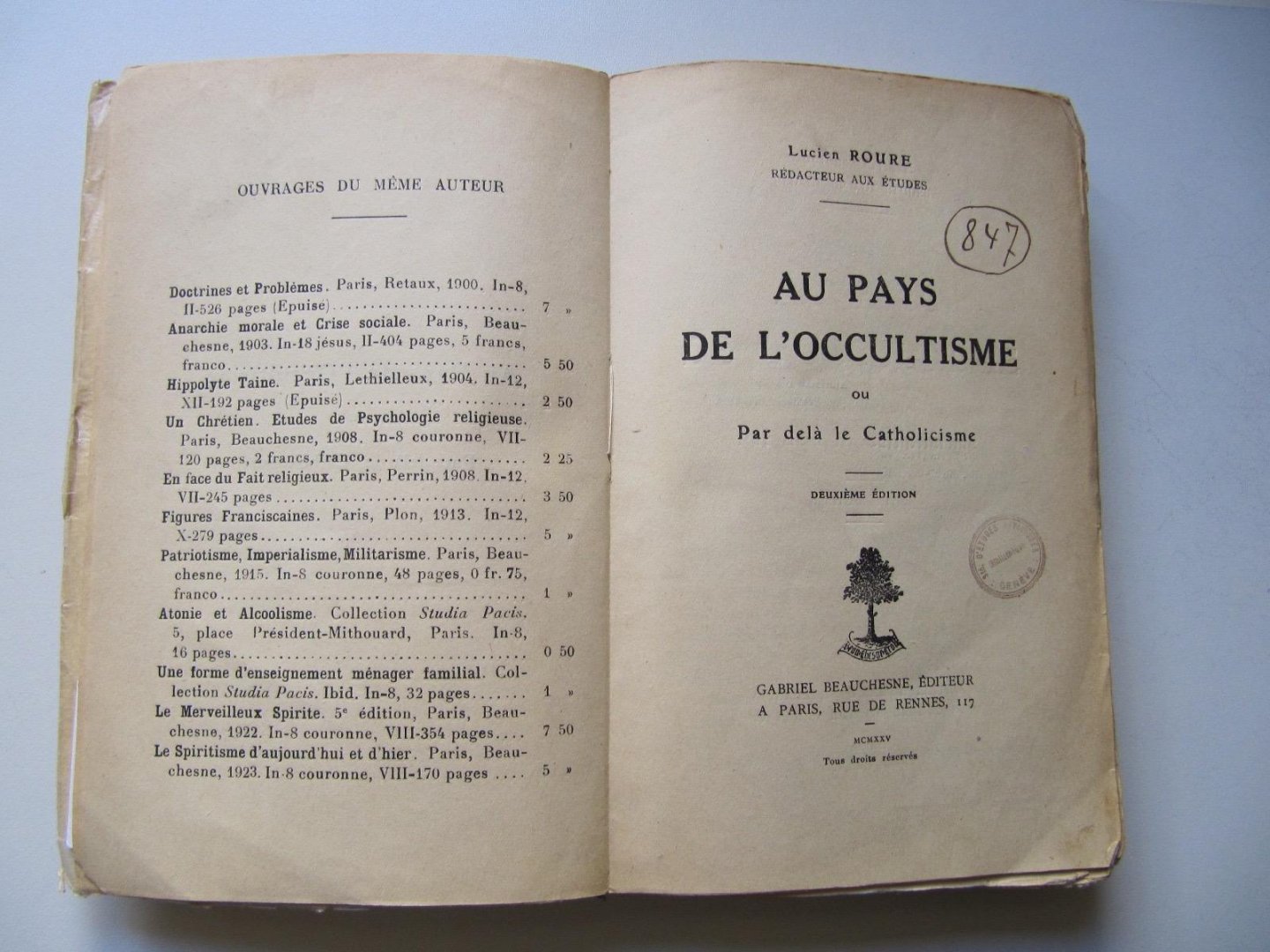 Lucien Roure - Au Pays de L'Occultisme ou Par delà le Catholicisme