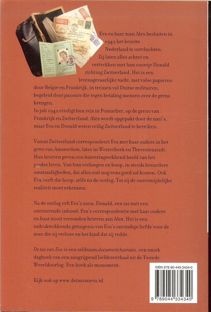 Speelman, Donald; Dick Schaap. Omslag ontwerp Marlies Visser - De tas van Eva. Een uniek dagboek van een joodse heldin.