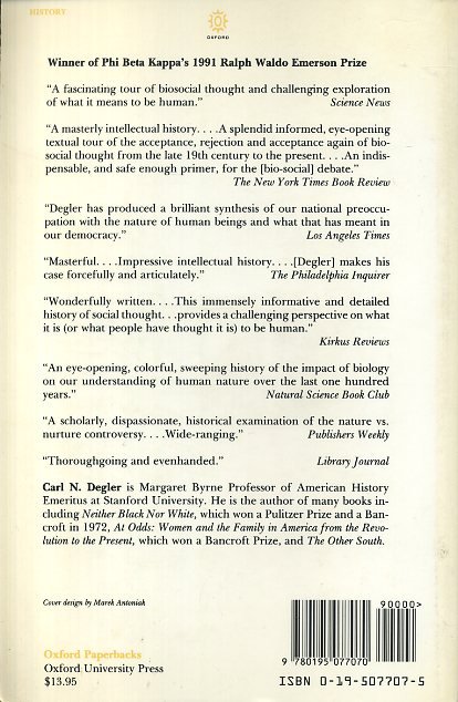 Degler, Carl N. - In Search of Human Nature. The Decline and Revival of Darwinism in American Social Thought.